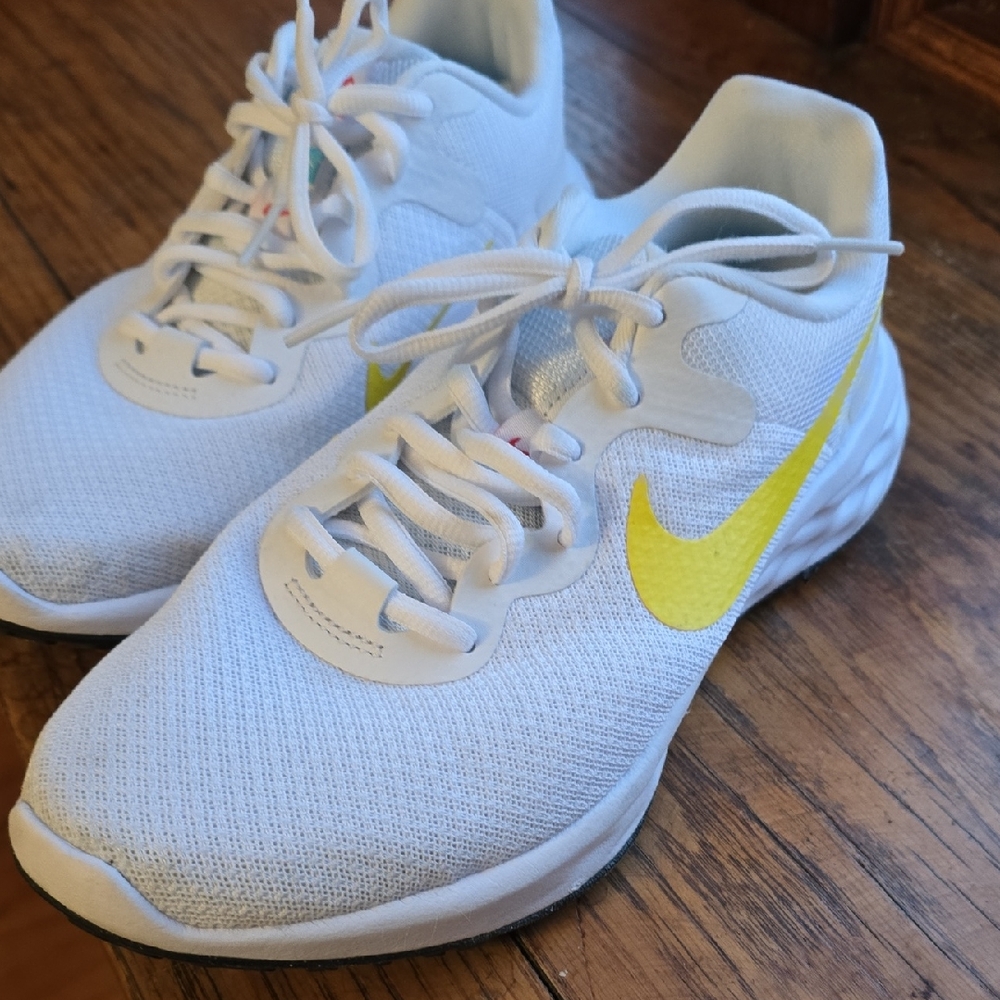 White and Yellow Nike Sneakers